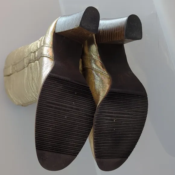Vintage Gold Leather Cowboy Boots Disco Holiday