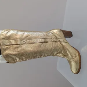 Vintage Gold Leather Cowboy Boots Disco Holiday