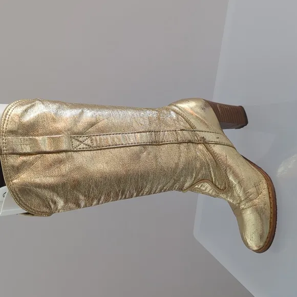 Vintage Gold Leather Cowboy Boots Disco Holiday