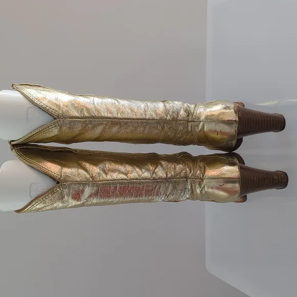 Vintage Gold Leather Cowboy Boots Disco Holiday