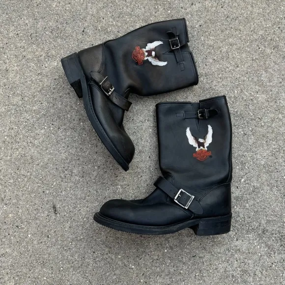 Vintage Harley Davison black embroidered moto biker boots