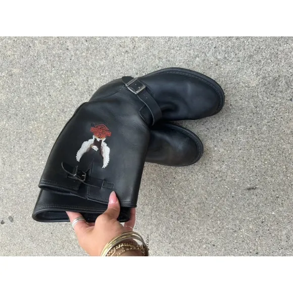 Vintage Harley Davison black embroidered moto biker boots