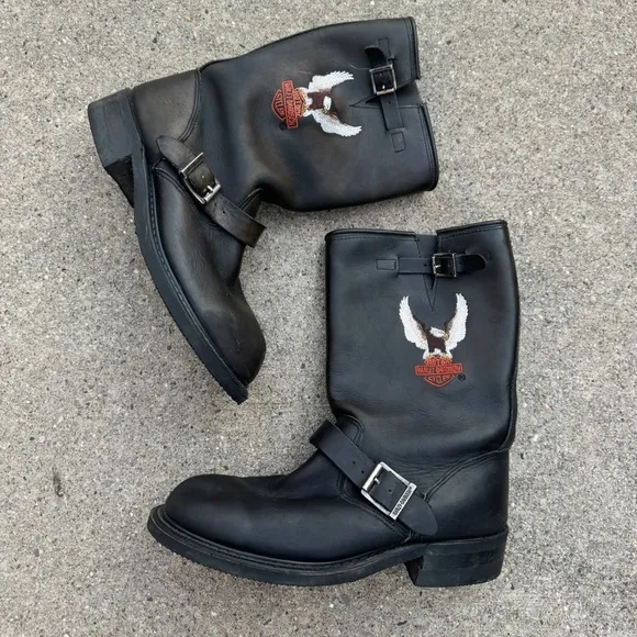 Vintage Harley Davison black embroidered moto biker boots