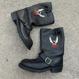 Vintage Harley Davison black embroidered moto biker boots