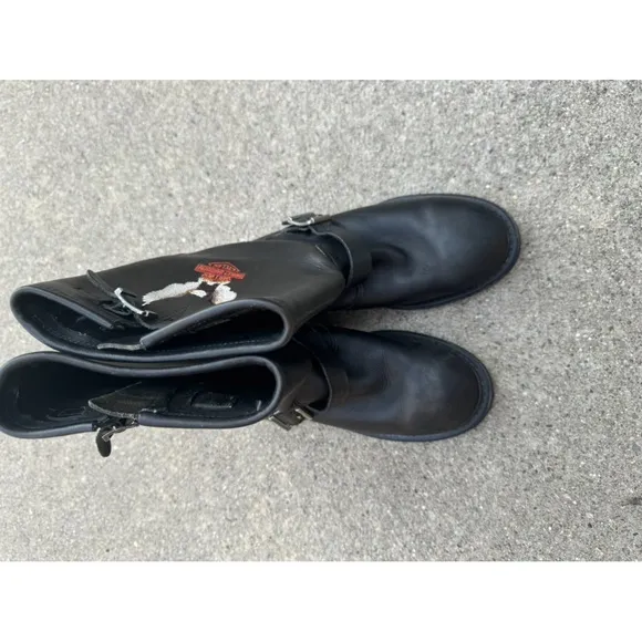Vintage Harley Davison black embroidered moto biker boots