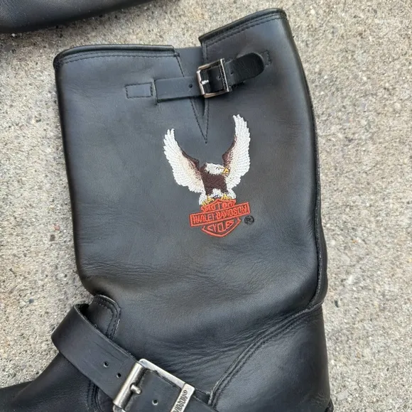 Vintage Harley Davison black embroidered moto biker boots