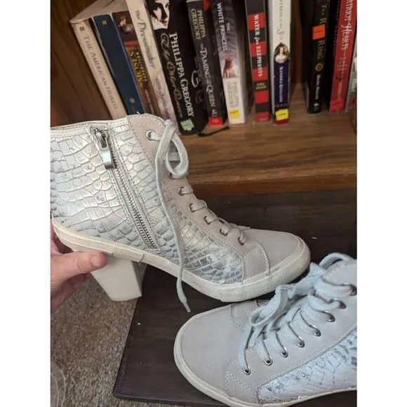 Vintage Havana Silver Croc Heeled Boots Lace up Sneaker Booties Women’s 10