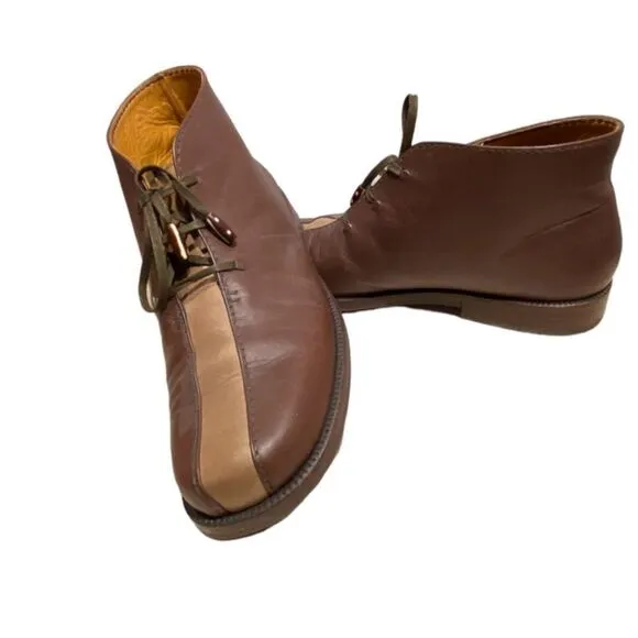 Vintage Henry Cuir for Barney’s New York Lace-up Brown 2-Tone Ankle Boots Sz 38