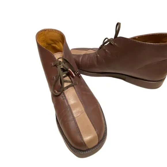 Vintage Henry Cuir for Barney’s New York Lace-up Brown 2-Tone Ankle Boots Sz 38