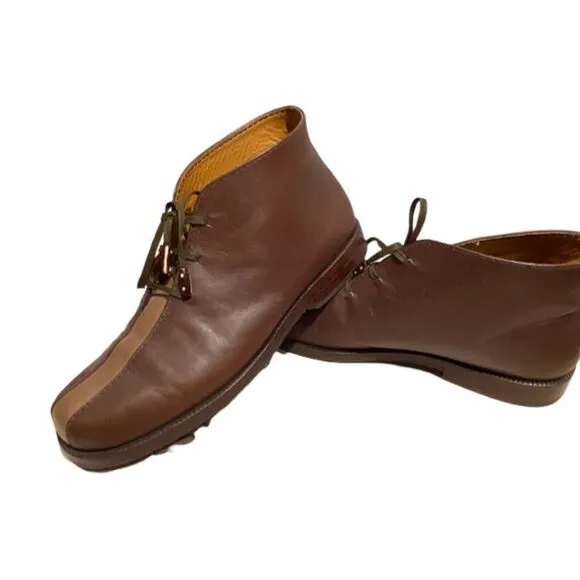 Vintage Henry Cuir for Barney’s New York Lace-up Brown 2-Tone Ankle Boots Sz 38