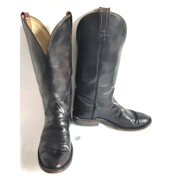 Vintage Hondo Boots Black Leather Sole Western Cowboy Mens Size 7.5 D Neolite