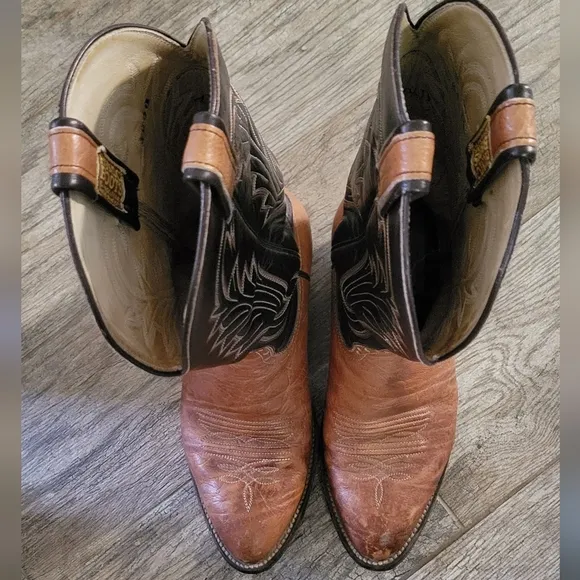 Vintage Hondo Western Cowboy Leather Boots Embroidered Scroll