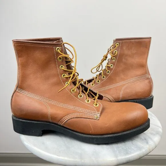 Vintage HY-TEST Anchor Flange Leather Steel Toe Boots Brown/Tan (Sz 12)