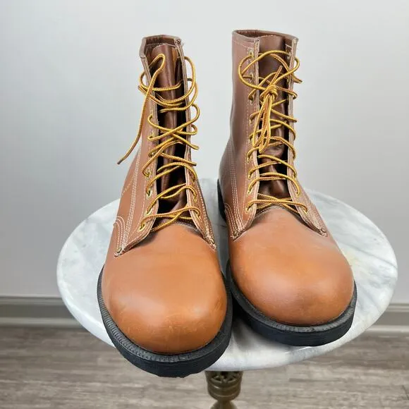 Vintage HY-TEST Anchor Flange Leather Steel Toe Boots Brown/Tan (Sz 12)