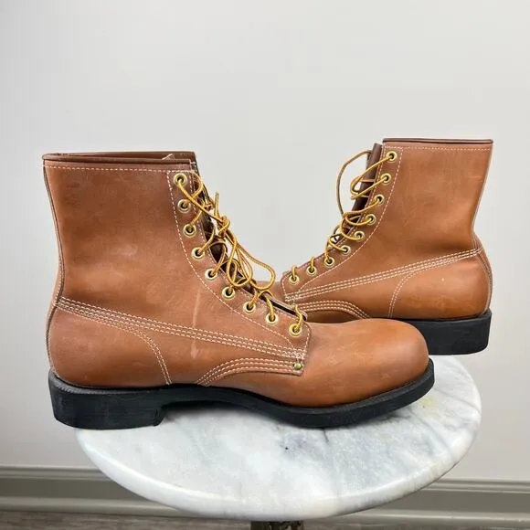 Vintage HY-TEST Anchor Flange Leather Steel Toe Boots Brown/Tan (Sz 12)