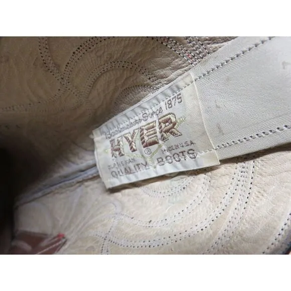 Vintage HYER Olathe Kansas COWBOY BOOTS‎ White Leather Snake Size 4.5 B USA 12&quot;