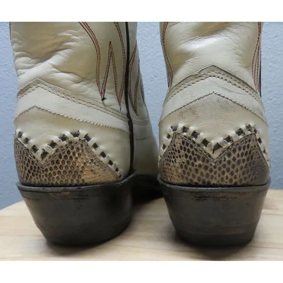 Vintage HYER Olathe Kansas COWBOY BOOTS‎ White Leather Snake Size 4.5 B USA 12&quot;