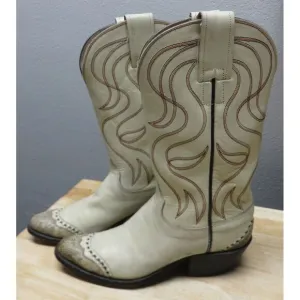 Vintage HYER Olathe Kansas COWBOY BOOTS‎ White Leather Snake Size 4.5 B USA 12&quot;