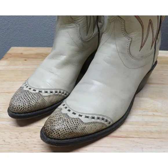 Vintage HYER Olathe Kansas COWBOY BOOTS‎ White Leather Snake Size 4.5 B USA 12&quot;