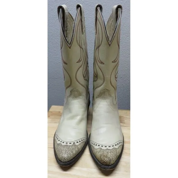 Vintage HYER Olathe Kansas COWBOY BOOTS‎ White Leather Snake Size 4.5 B USA 12&quot;