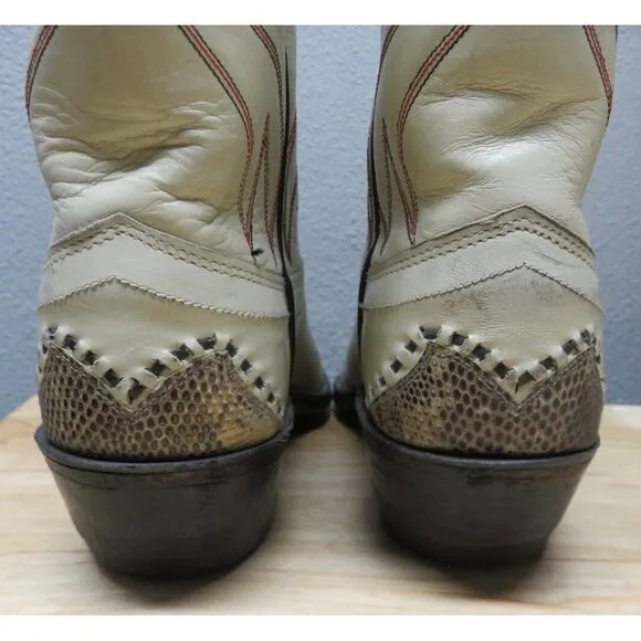 Vintage HYER Olathe Kansas COWBOY BOOTS‎ White Leather Snake Size 4.5 B USA 12&quot;