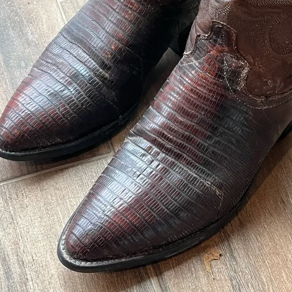 Vintage J. Chisholm Brown Cowboy Boots Lizard Size 8EE