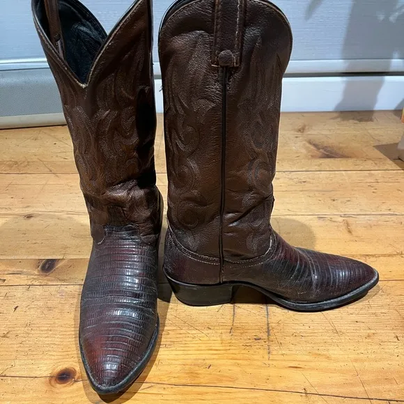 Vintage J. Chisholm Brown Cowboy Boots Lizard Size 8EE