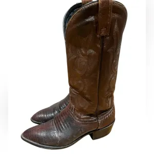 Vintage J. Chisholm Brown Cowboy Boots Lizard Size 8EE