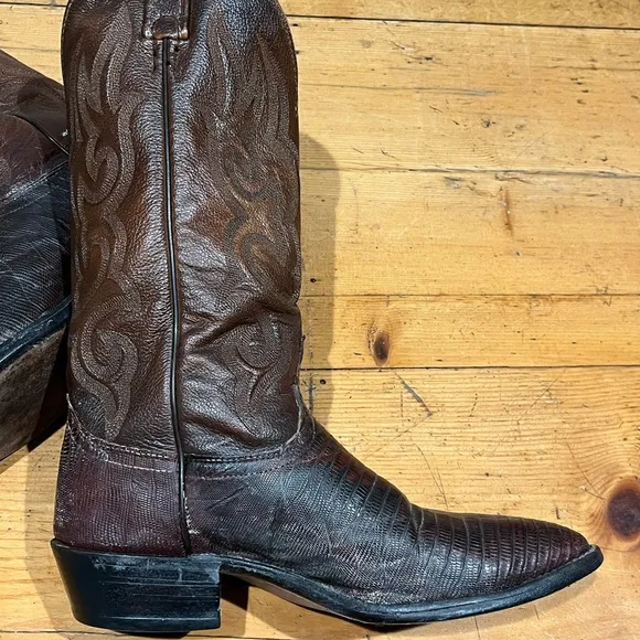 Vintage J. Chisholm Brown Cowboy Boots Lizard Size 8EE