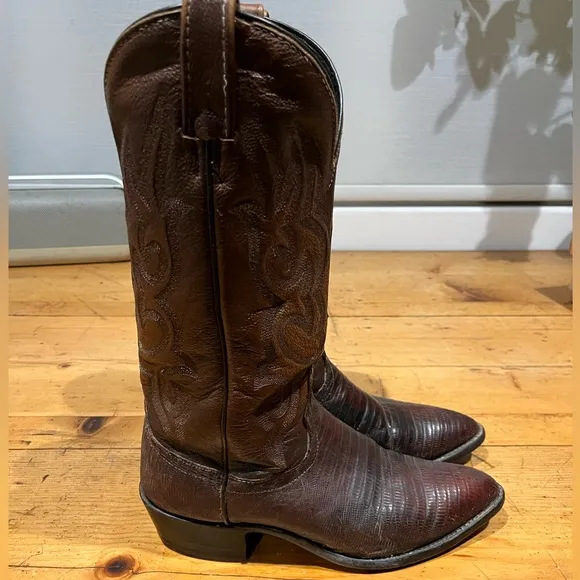 Vintage J. Chisholm Brown Cowboy Boots Lizard Size 8EE