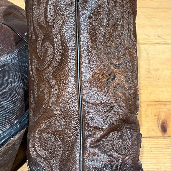 Vintage J. Chisholm Brown Cowboy Boots Lizard Size 8EE