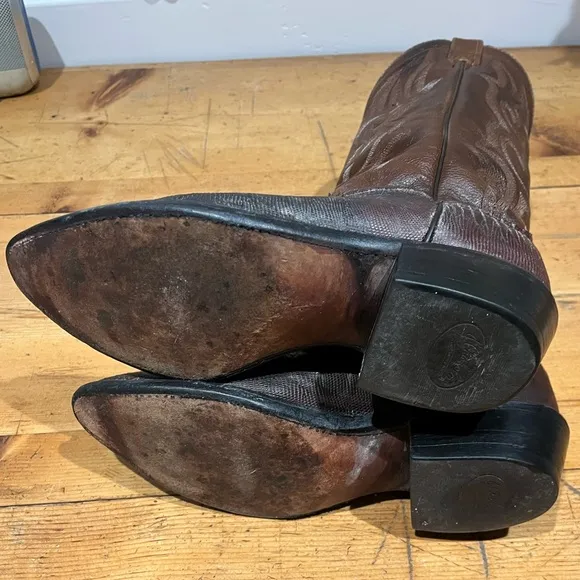 Vintage J. Chisholm Brown Cowboy Boots Lizard Size 8EE