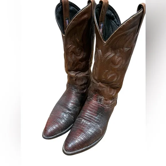 Vintage J. Chisholm Brown Cowboy Boots Lizard Size 8EE