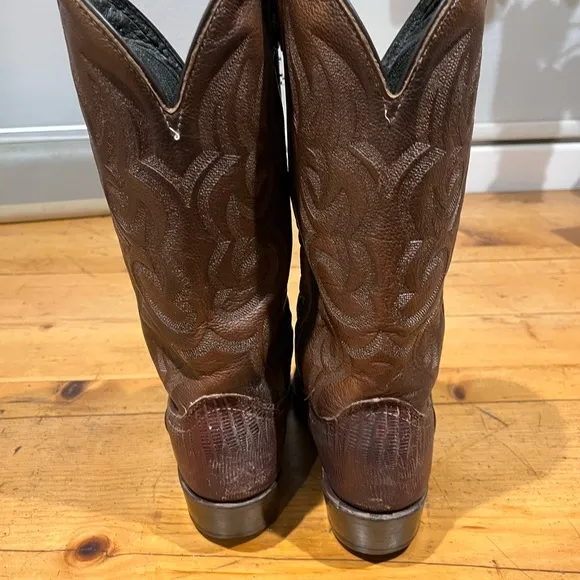 Vintage J. Chisholm Brown Cowboy Boots Lizard Size 8EE