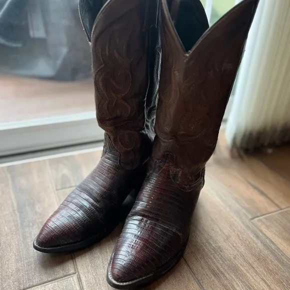 Vintage J. Chisholm Brown Cowboy Boots Lizard Size 8EE