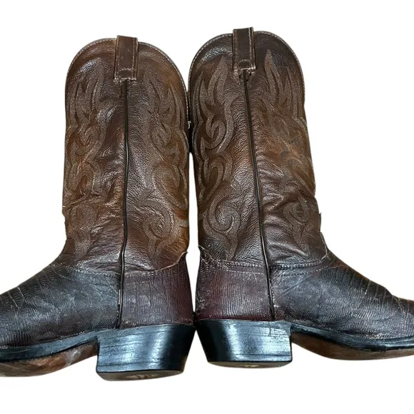 Vintage J. Chisholm Brown Cowboy Boots Lizard Size 8EE