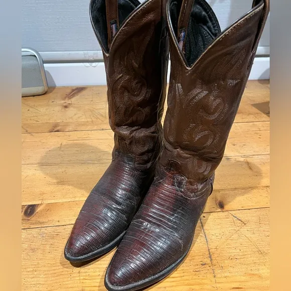 Vintage J. Chisholm Brown Cowboy Boots Lizard Size 8EE