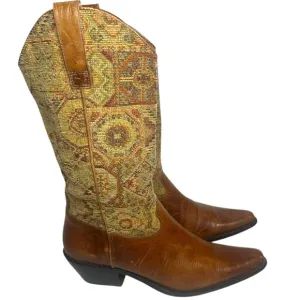 Vintage J Jill Womens Boho Brown Leather Tapestry Boots Size 6.5
