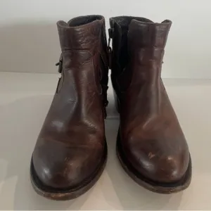 Vintage JB Dillon BrownLeather Ankle Boots BuckleAccents Size 7Very Nice