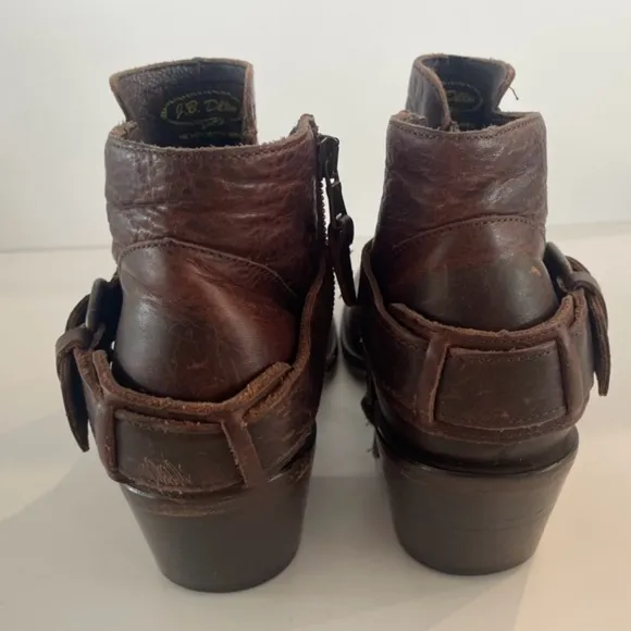 Vintage JB Dillon BrownLeather Ankle Boots BuckleAccents Size 7Very Nice