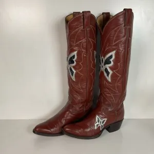 Vintage Justin 18” Butterfly Cowgirl Boots 5.5 C Snakeskin Inlay 70s