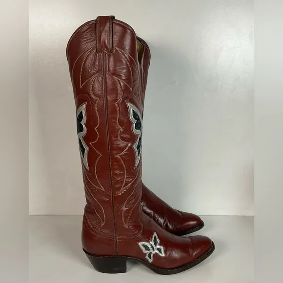 Vintage Justin 18” Butterfly Cowgirl Boots 5.5 C Snakeskin Inlay 70s