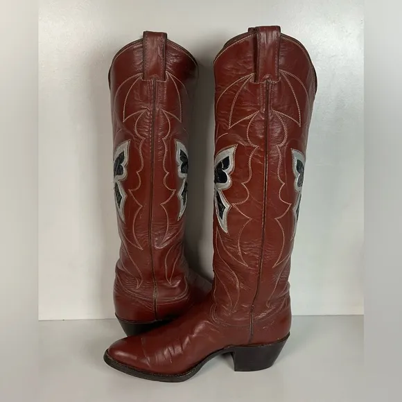 Vintage Justin 18” Butterfly Cowgirl Boots 5.5 C Snakeskin Inlay 70s