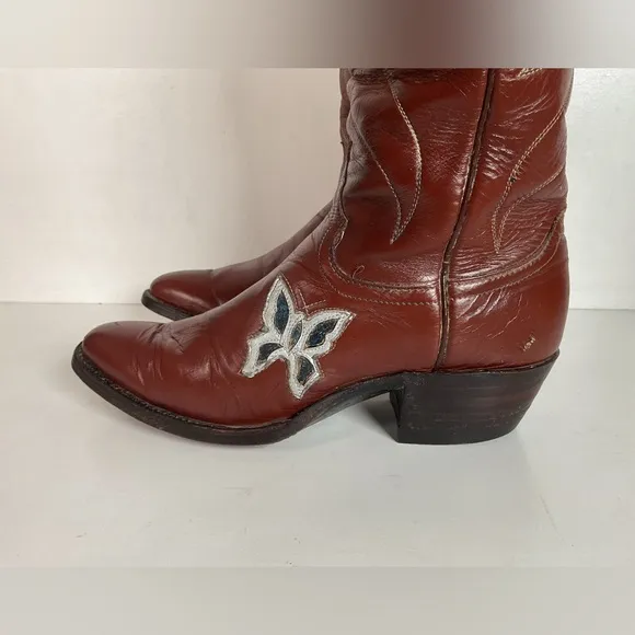 Vintage Justin 18” Butterfly Cowgirl Boots 5.5 C Snakeskin Inlay 70s