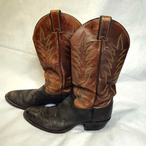 Vintage Justin 2600 Cowboy Leather Boots Brown &amp; Black Western Style Size 9.5 D?