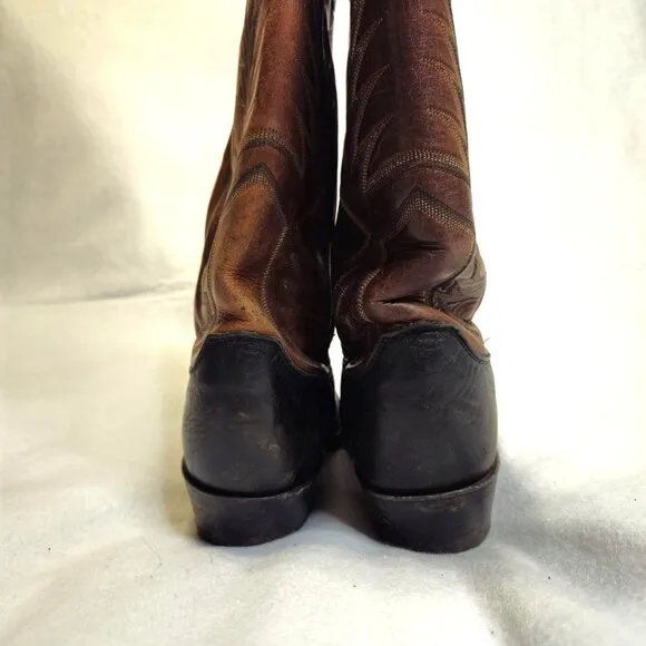 Vintage Justin 2600 Cowboy Leather Boots Brown &amp; Black Western Style Size 9.5 D?
