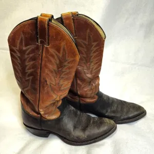 Vintage Justin 2600 Cowboy Leather Boots Brown &amp; Black Western Style Size 9.5 D?