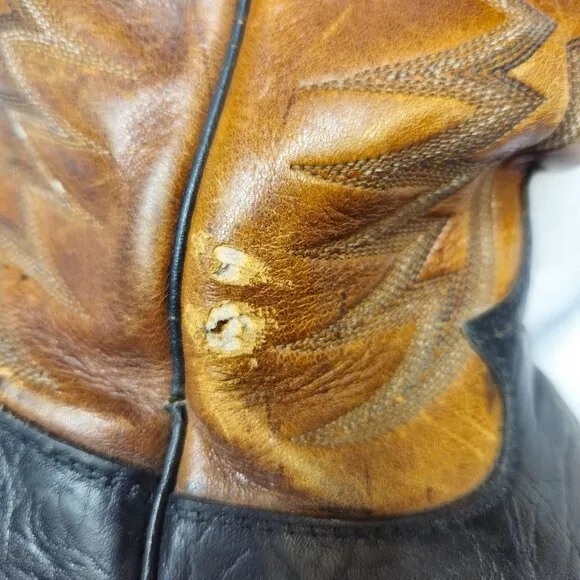 Vintage Justin 2600 Cowboy Leather Boots Brown &amp; Black Western Style Size 9.5 D?