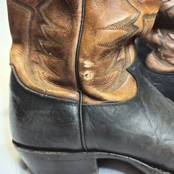 Vintage Justin 2600 Cowboy Leather Boots Brown &amp; Black Western Style Size 9.5 D?