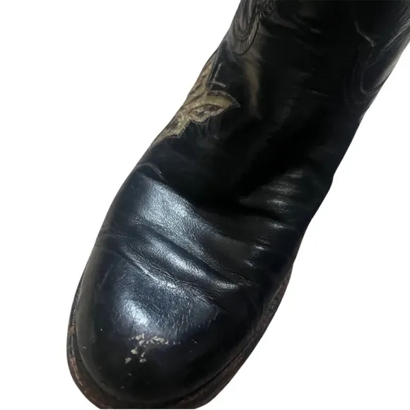 Vintage Justin Black &amp; Gold Metallic Leather Butterfly Snake Western Boots sz 7